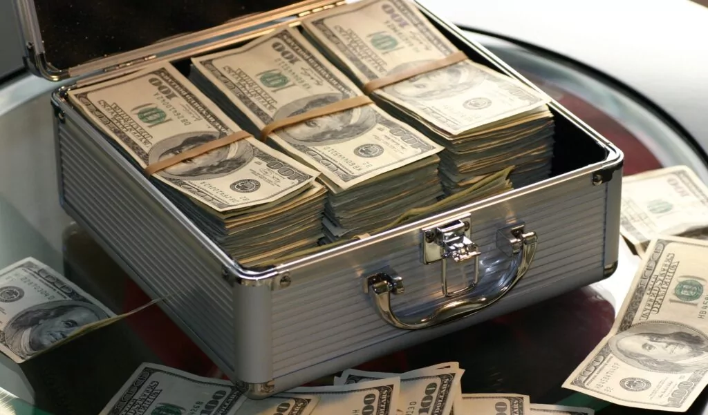 Money inside the cash bag
